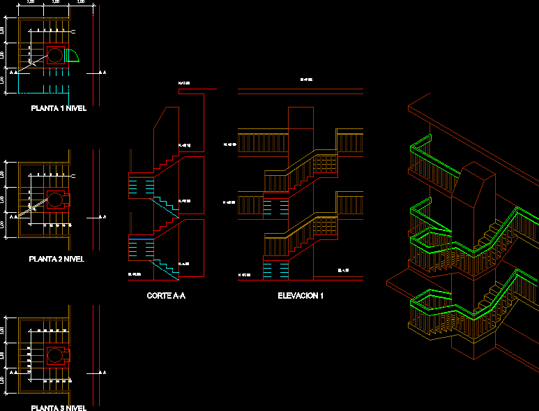 Escalera en u- 3 tramos