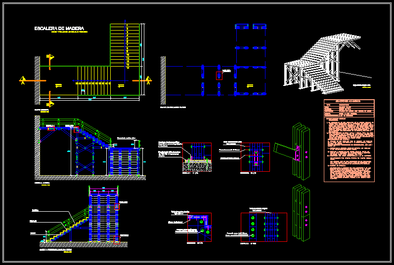 Escalera madera dos tramos