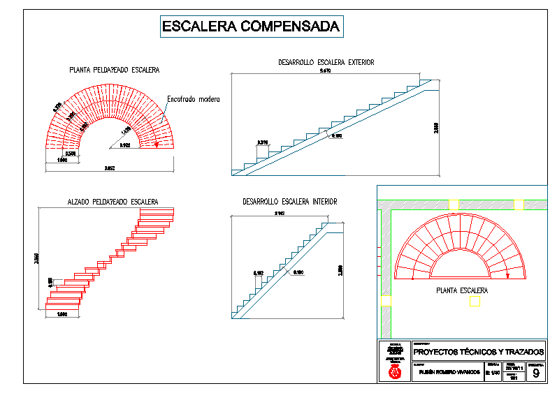 Trazados y replanteos escalera circular compensada de hormigon