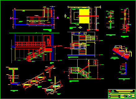 Escalera en esquina con detalles constructivos.