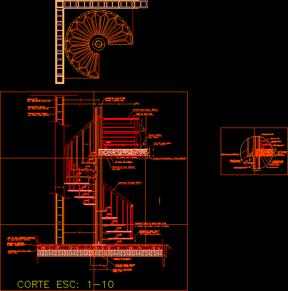 Detalle constructivo de escalera de caracol
