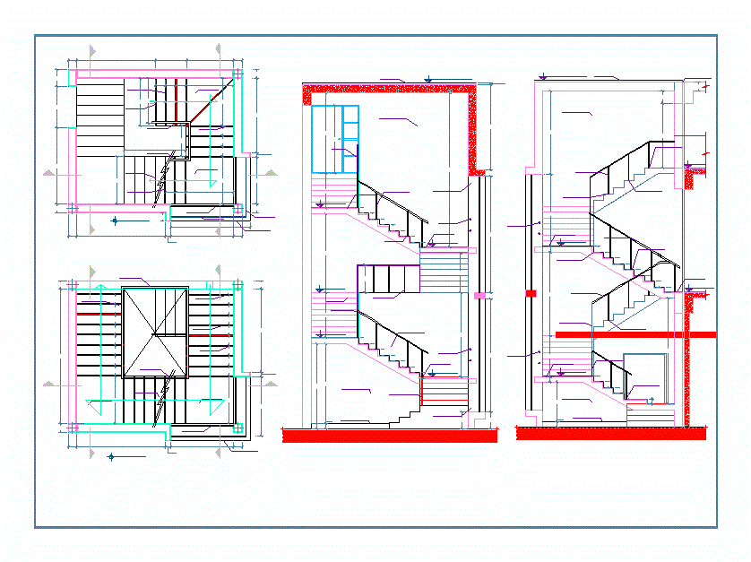 Blueprints; cuts and detail of stairs