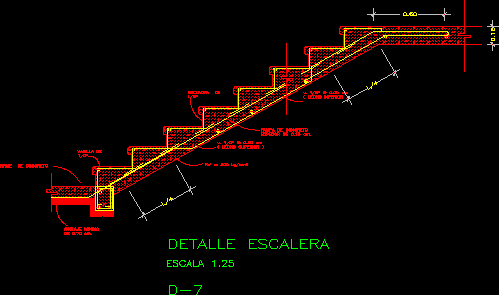 Corte de escalera de hormigon armad