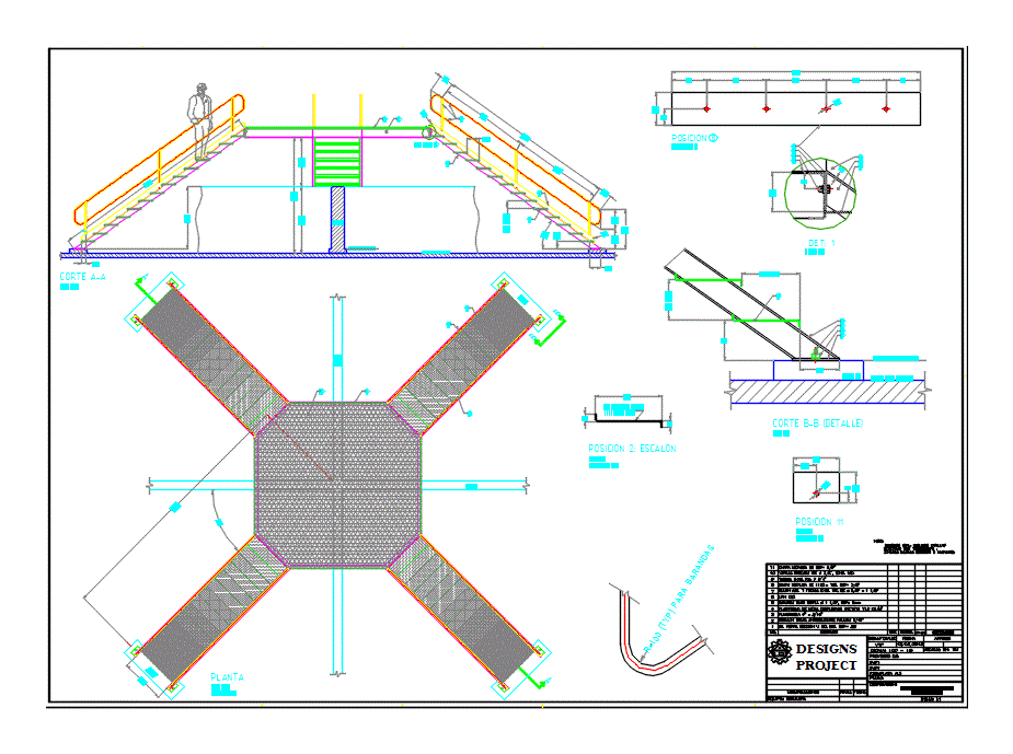 Escalera en cruz sobre recintos.