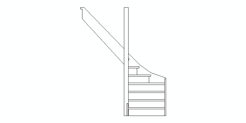 Escada com degraus compensados, vista de elevação