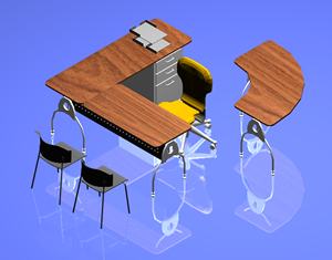 Moderner Schreibtisch in 3D mit aufgebrachten Materialien