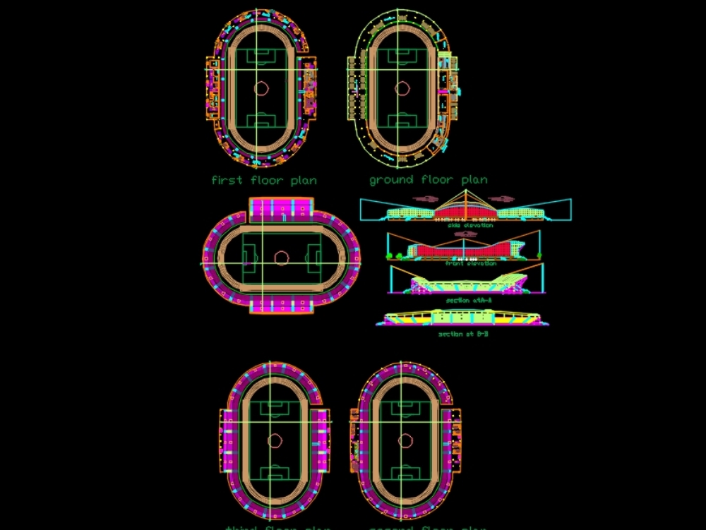 Projeto do estádio com construção de detalhes