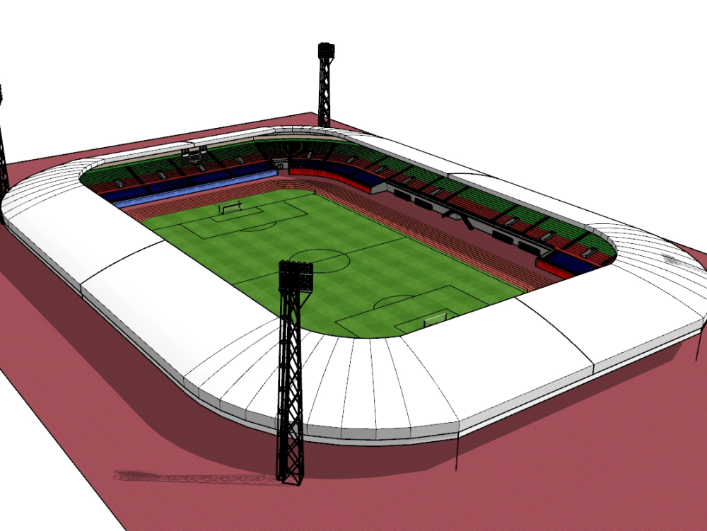 Projeto 3D do estádio de futebol internacional.
