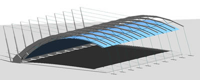 Cobertura de policarbonato para quadra de basquete 3D
