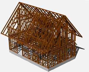 Wooden structure of a cabin in 3d