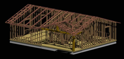 Estructura de casa de madera en 3d