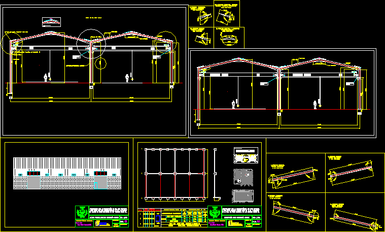 Nave industrial con cubierta a 2 aguas y detalle de puente grua