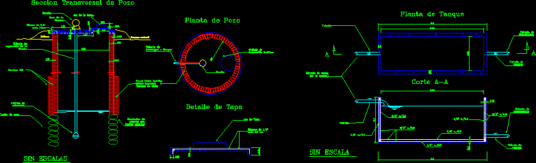 Detalle tanque de agua y pozo absorvente