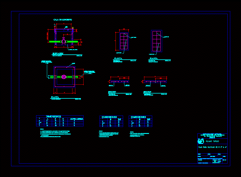 Caja de valvulas diametro de 2 a 4 pulgadas