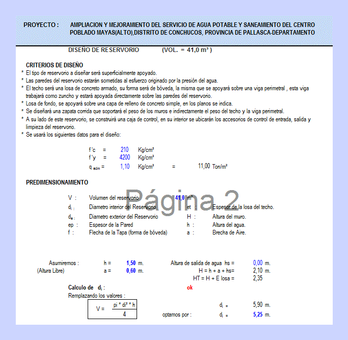 Diseno hidraulico y estructural de reservorio v 41 m3