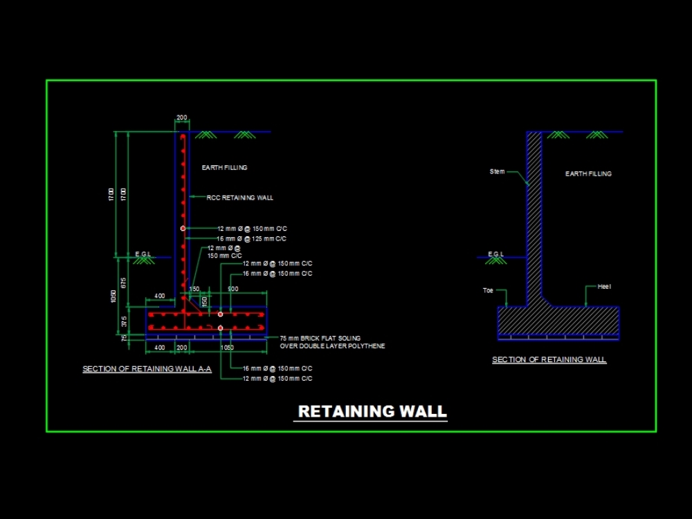 Retaining wall of building g + 2 with basement