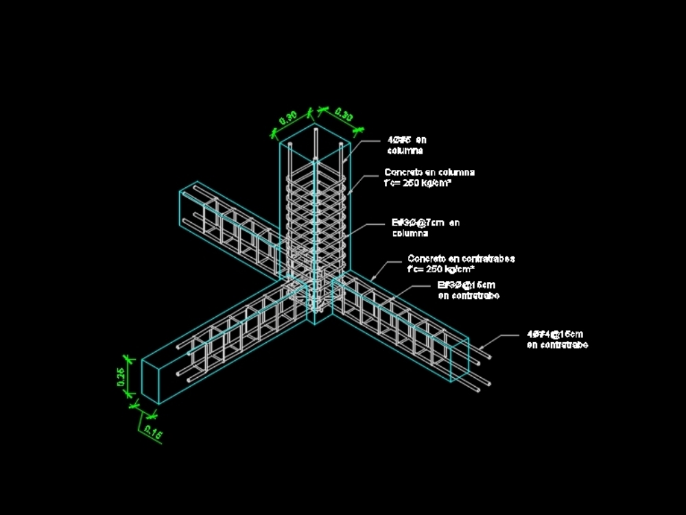 Detalhe da conexão da laje de coluna de concreto