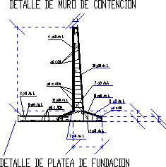 Encuentro de muro de contencion con platea