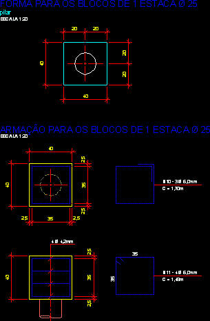 Bloco para 1 estaca 25cm