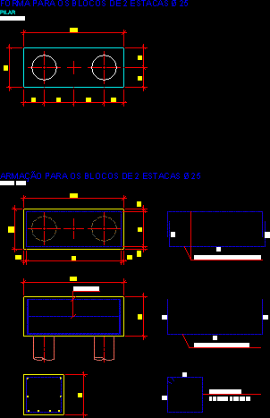 Bloco para 2 estacas 25cm.