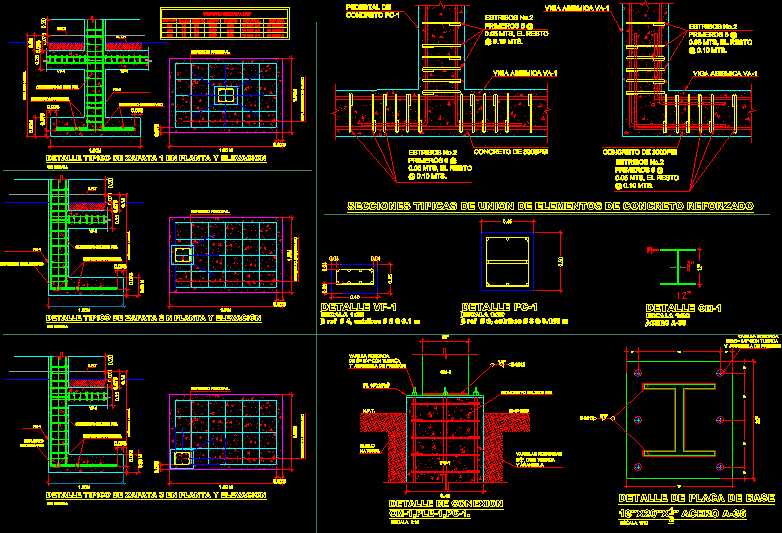 Detalles de zapatas de concreto armado 3000psi
