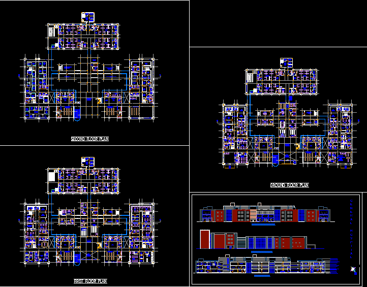 Hospita especialidades multiples / alzados y secciones .-