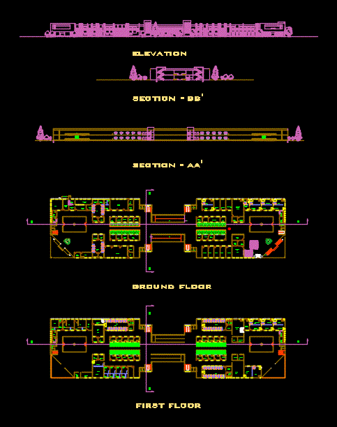Planos Detallados de Hospital - Elevaciones y Secciones