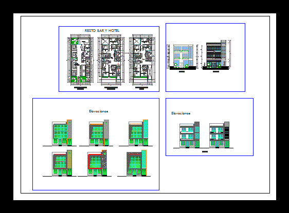 Diseño de Bar y Hotel - Plantas y Fachadas