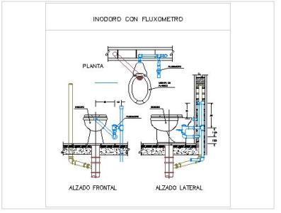 Inodoro con fluxometro - autocad