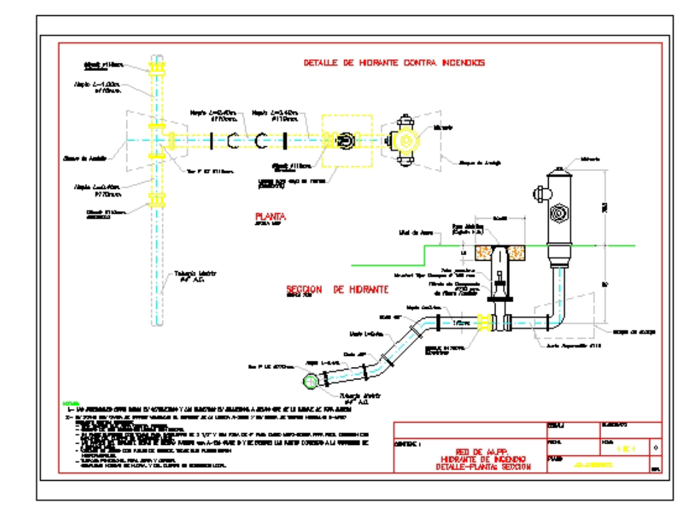 Proyecto y detalle de hidrante en acera