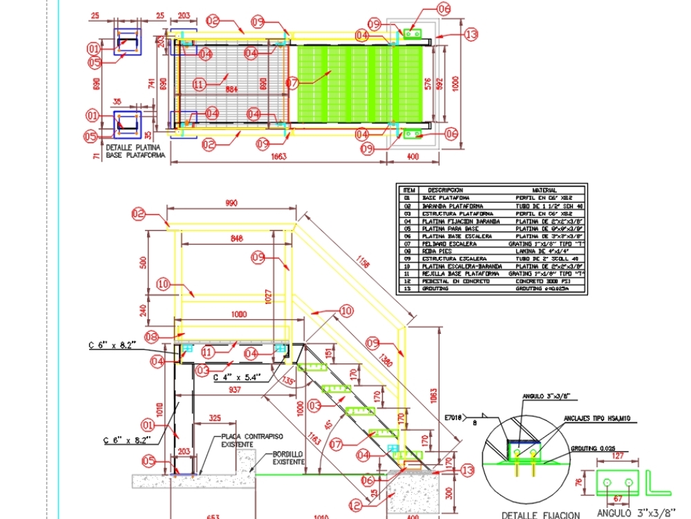 Plataforma metalica detalle constructivo