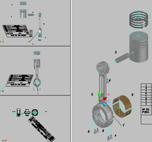 Connecting rod; piston and rings 3d