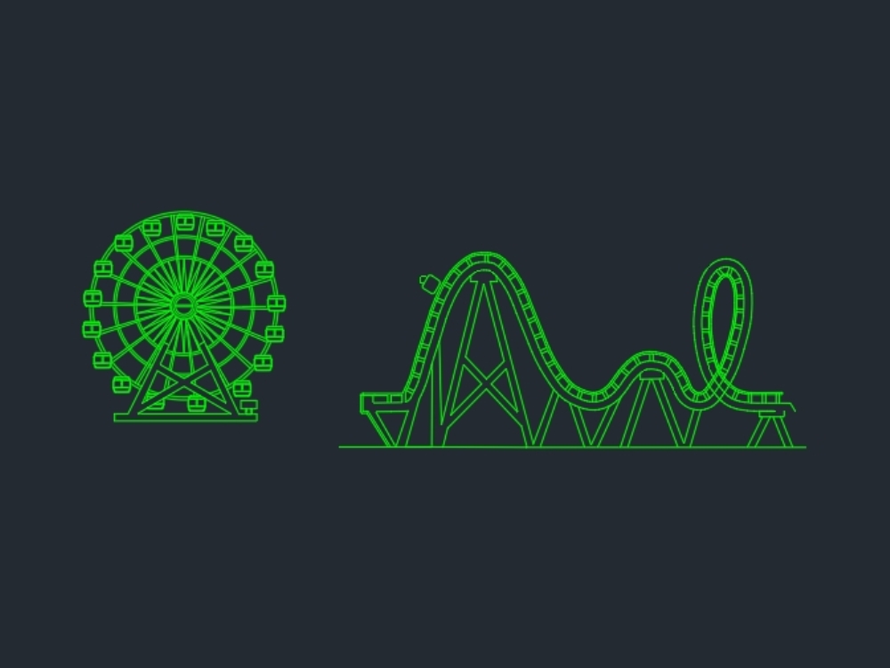 Roller coaster court and Ferris wheel
