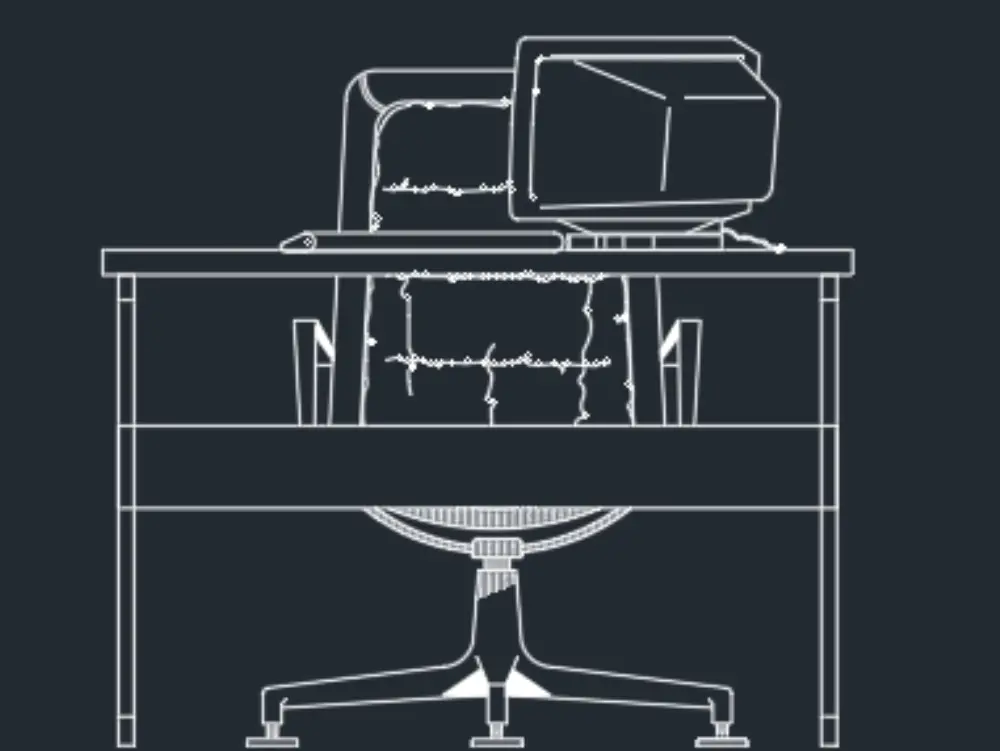 Mesa en alzado de una oficina con computadora