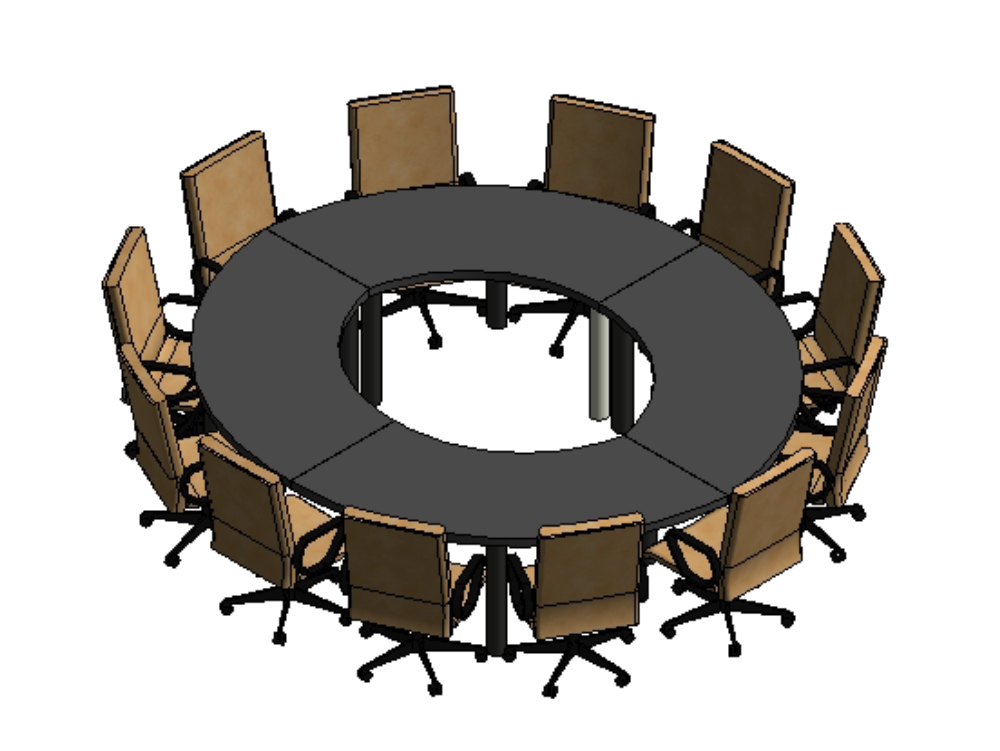 Mesa de reunião circular com cadeiras