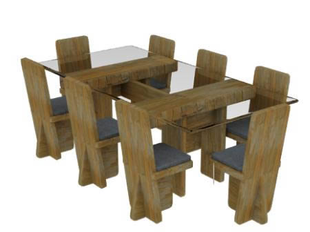 Mesa vidrio y sillas de madera