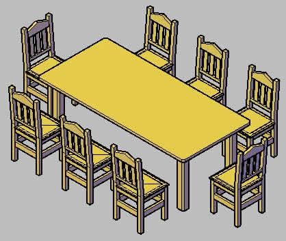 Mesa y sillas de comedor 3d