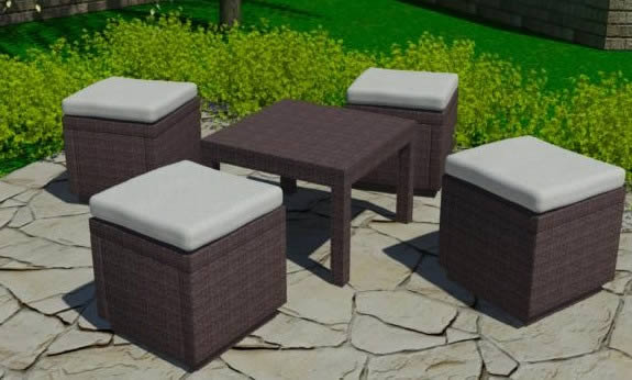 Outdoor-Sitzgruppe 59x59x43 cm Tisch und 4 Würfel plus 42x42x39 cm Kissen max
