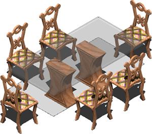 Mesa de comedor con tapa de vidrio y sillas 3d- con materiales