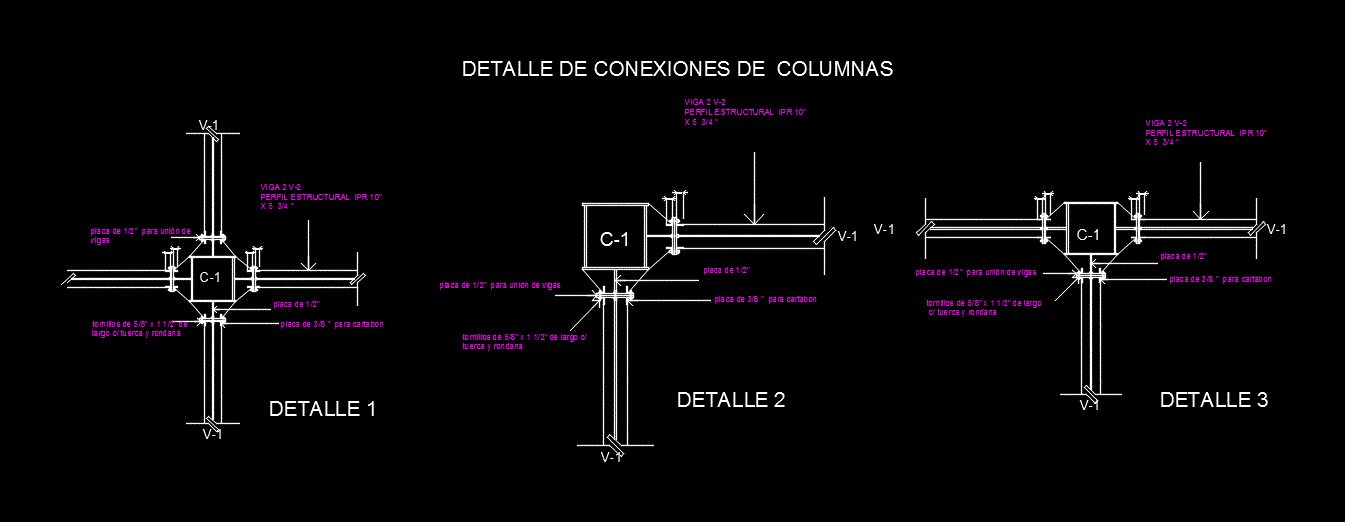 Détails de connexion de la colonne