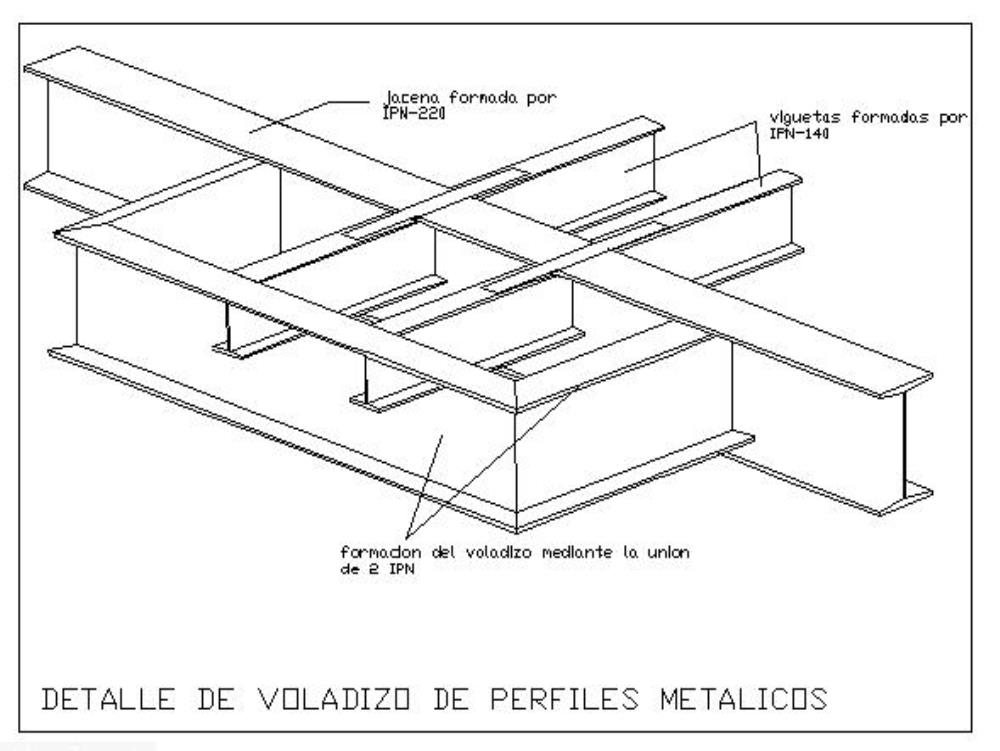 Detail of a cantilever with metal profiles - autocad