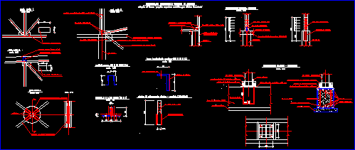 Details einer Stahlkonstruktion für ein Eisenbahnbüro; Stahlsäulenanker; verschiedene Knotenpunkte und Begegnungen