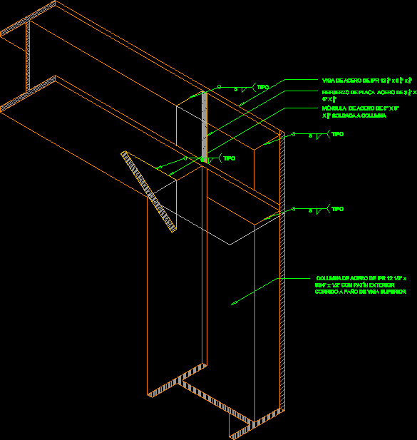 Detalle de refuerzos y union en marco de estructura