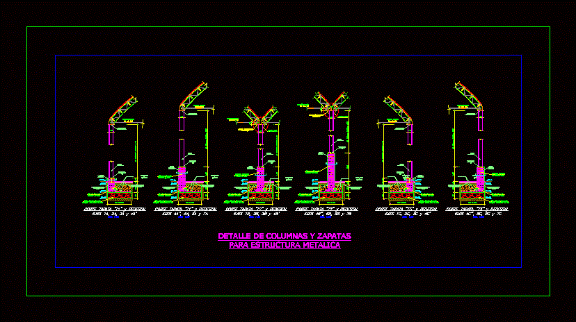 Detalle de columnas y zapatas para estructura metalica