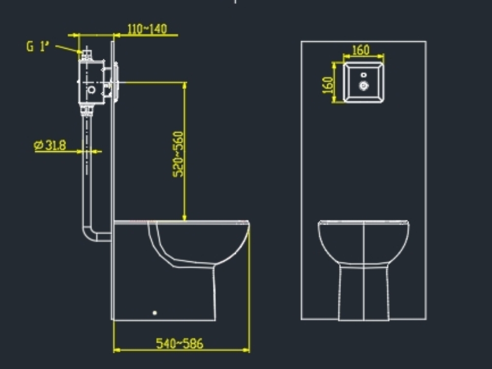 Banheiro padrão americano com sensor de descarga automática