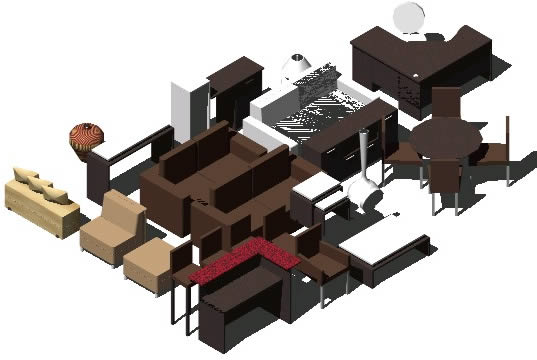 General furniture in 3d for living room; dining room; bar.