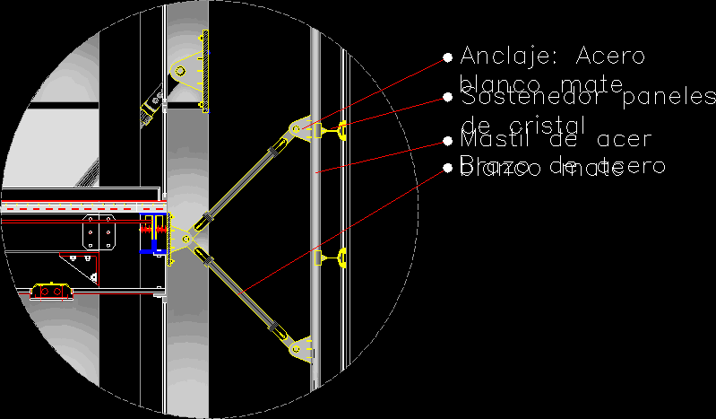 Detalle de anclaje - panel de cristal