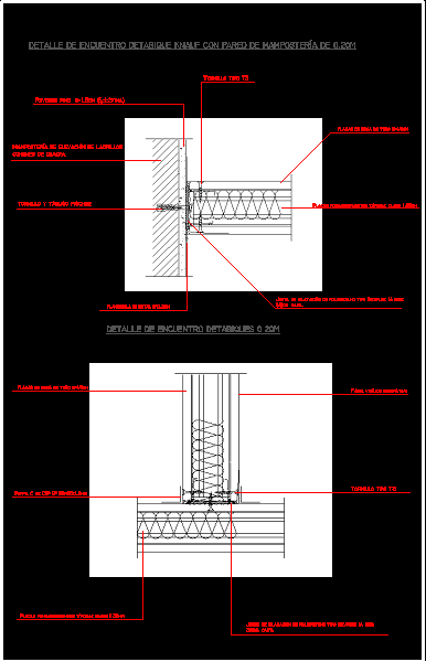 Detail einer Knauf-Trennwand mit Ziegelmauerwerk von 0.20