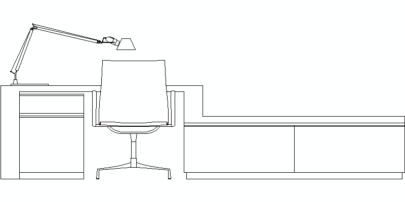 Bürotisch oder Arbeitszimmer mit zwei Höhen und Stuhl in der Rückansicht