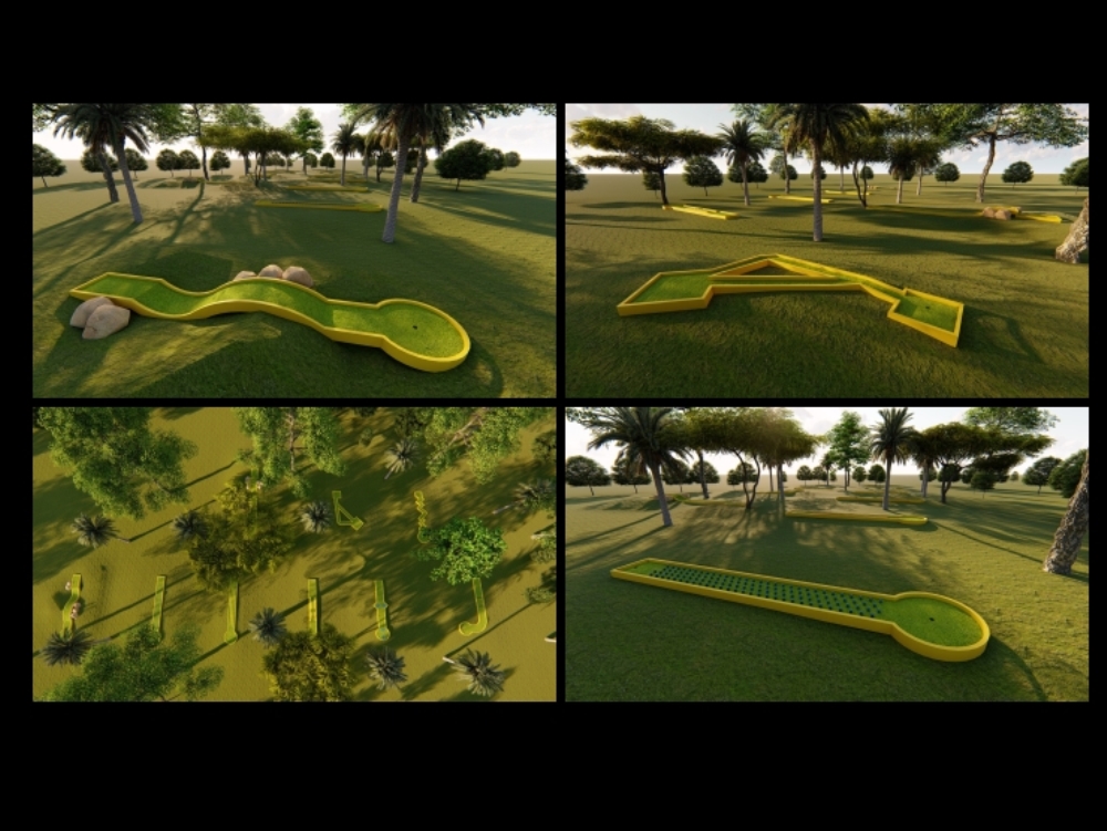 Campo de mini golf 9 hoyos con imagenes renderizadas lumion